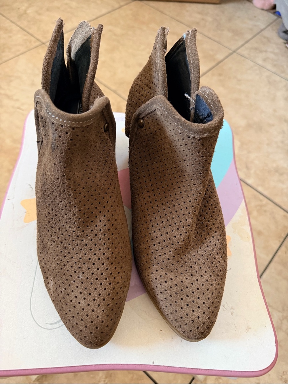 Adam Tucker Brown Perforated Suede Ankle Booties